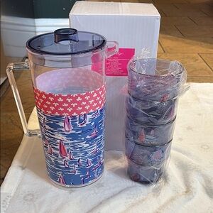 Sailboat Patterned Pitcher and Cups Set